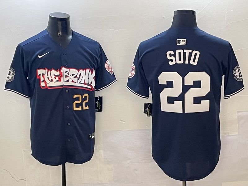 Men New York Yankees #22 Soto Drak Blue four generations Joint Name 2025 Nike MLB Jersey style 5->new york yankees->MLB Jersey